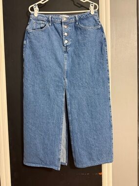 ZARA Denim Front & Back Slits Maxi Skirt Size: L Length: 36”